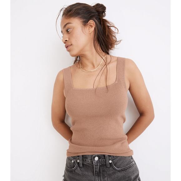 Madewell Top Womens XS Tank Bradbury Sweater Square Neck Brown NWT - Picture 1 of 7